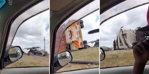 A photo collage of multiple vehicles which collided along the Nairobi-Mombasa highway on September 2, 2023. 