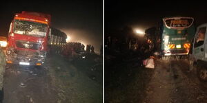 An Accident involving a Mitsubishi bus, a trailer and Probox car along the Nakuru-Eldoret Highway on January 4, 2024