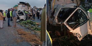 Four trucks collide near Ntulele area along Narok-Maimahiu road on Tuesday, July 25, 2023.