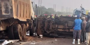 An accident that occurred on Monday January 8, 2024 along Isinya-Kitengela road at Kisaju. 
