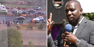 Accident scene along Southern Bypass (left) and Transport CS Kipchumba Murkomen.