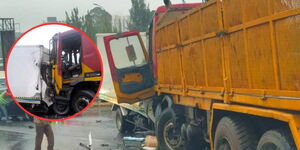 The aftermath of a lorry and two other vehicles that collided along Thika Road, meters away from the GSU flyover, on Saturday, February 24, 2024. 