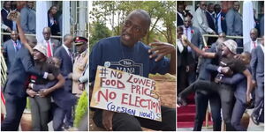 A side-to-side image of activist Julius Kamau who attempted to disrupt a photo session at the National Assembly.