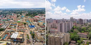 Aerial views of Ongata Rongai in Kajiado (right) and Lavington Estate in Nairobi.