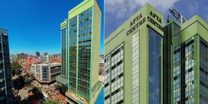A photo collage of Afya Centre Building located in Nairobi 