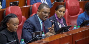 Attorney General Justin Muturi appears before the Senate Ad-hoc Committee on Wednesday, May 10, 2023. 