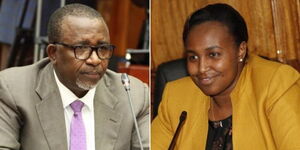 Agriculture CS Mithika Linturi (left) and Aldai MP Marriane Kitany.