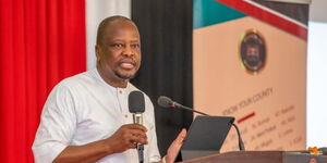 Agriculture Cabinet Secretary Mutahi Kagwe Speaking during a joint consultative meeting with 24 Arid and Semi-Arid Lands governors on Tuesday, September 23.