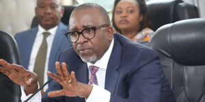 Agriculture CS Mithika Linturi during a meeting at Kilimo House on Tuesday April 25, 2023