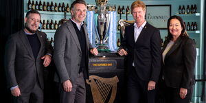 Guinness have today announced its first-ever global partnership in football as the official beer of the Premier League. Pictured at the announcement is (R-L)Debra Crew, CEO of Diageo, John Kennedy, President of Diageo Europe, Stephen O’Kelly, Global Brand Director for Guinness and Will Brass, Chief Commercial Officer, Premier League at Diageo Headquarters in London.