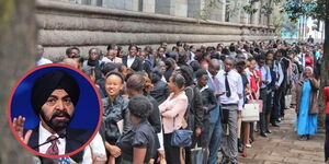Kenyans lining up at Wabera Street in Nairobi for a job interview at the Sarova Stanley in Nairobi.