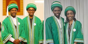 Collage of Citizen Television News Anchor Sam Gituku (left) and Yvonne Okwara with their fellow graduates on February 17, 2023.