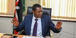 Tourism and Wildlife Cabinet Secretary Alfred Mutua addressed the media at his Nairobi office.