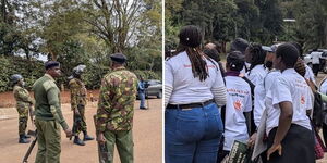 A photo collage of police officers (left) and former Alliance Girls' High School students protesting on Thursday, July 10, 2025.