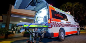 An ambulance parked outside a hospital in Kenya. 