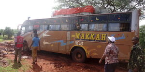 A Nairobi-bound bus belonging to Mikkah Travels that was ambushed outside Mandera town on  November 22, 2014.