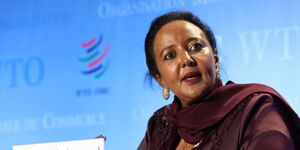 Sports CS Amina Mohamed speaking at WTO Headquarters in Geneva Switzerland on July 16, 2020.