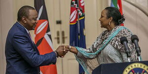 President Uhuru Kenyatta (left) and Sports CS Amina Mohamed in 2017.