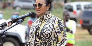 Sports CS Amina Mohammed during the commissioning of the Kirigiti Stadium in Kiambu County