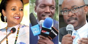 From left to right: Sports CS Amina Mohamed, Dagoretti North MP Simba Arati and Westlands MP Tim Wanyonyi.