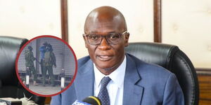 Health Director General Patrick Amoth during a presser and an insert of police officers allegedly beating a man in Nairobi CBD on Tuesday, June 17, 2025.