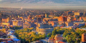 An aerial view of a city in Armenia