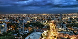 An aerila view of Guadalajara city in Mexico at night