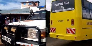 An ambulance at the school and a bus belonging to Amabuko Secondary School.