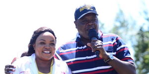 Former Kirinyaga Woman Representative Purity Ngirici (left) and her husband Andrew Ngirici during a rally in Kirinyaga on October 8, 2020.