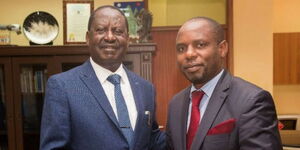 Mathare Member of Parliament Antony Oluoch and former Prime Minister Raila Odinga at a meeting in Upperhill on June 2, 2022.