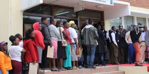 Kenyans waiting to submit their applications for the Kenyan passport in Nakuru County on February 17, 2020.