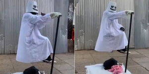 An artist levitating at Archives Nairobi on March 30, 2022. 