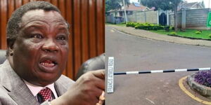 COTU Sec General Francis Atwoli (left) and the vandalised road sign