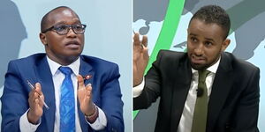 A photo of Mukurweini MP John Kaguchia (left) and Citizen TV journalist Ayub Abdikadir during an interview on July  25, 2023(right).