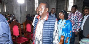 Azimio chief Raila Odinga, Martha Karua and Eugene Wamalwa arrive for a service at at St. Stephen's ACK Church on Sunday, April 16, 2023.