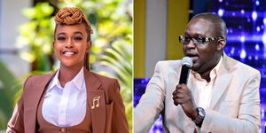 A photo collage of  Azziad Nasenya (left) and Churchill Show host Daniel Ndambuki (right).
