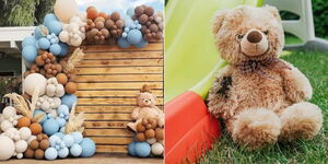 A stock image of a baby shower comparing balloons and teddy bears 