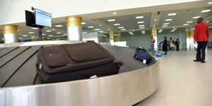 Luggage Is transported on a conveyor belt at JKIA