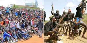 A photo collage of football supporters (left) during Gavana was Raia tournament and suspected bandits (right).
