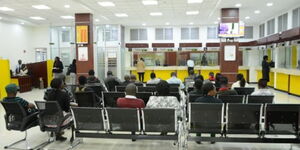 A photo of customers in a banking hall in Kenya