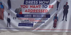 A banner by the Co-operative University of Kenya, urging students to wear decently.