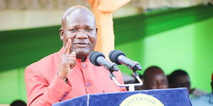 Kakamega Governor Fernandes Barasa gives an address during a public participation forum in Ikolomani sub-county, Kakamega County on October 6, 2023. 