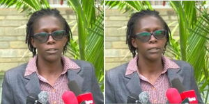 Teacher Jepkisgei Chemoiwa, who hails from Baringo County addressing the press on Wednesday, September 10, 2025.