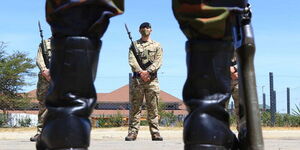 An undated photo of a British soldier on guard at BATUK base in Nanyuki.