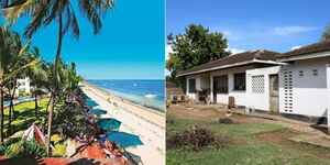 Photo collage of a beach in Mombasa and a bungalow seized in Nyali by EACC on Thursday May 11, 2023