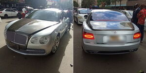 A photo collage of a 2016 Bentley Flying Spur V8 photographed in the CBD on June 6, 2023.