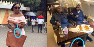 A photo collage of Betty Kyalo (left) and Suna East MP Junet Mohamed and Mombasa Governor Hassan Joho 