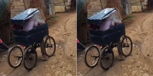 A photo collage of a young man riding a modified bicycle.