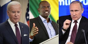 A photo collage of Presidents (from left); Joe Biden (US), William Ruto (Kenya) and Vladimir Putin (Russia). 