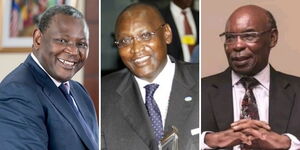 From left to right: business mogul James Mwangi, Muhoho Kenyatta and media mogul SK Macharia.